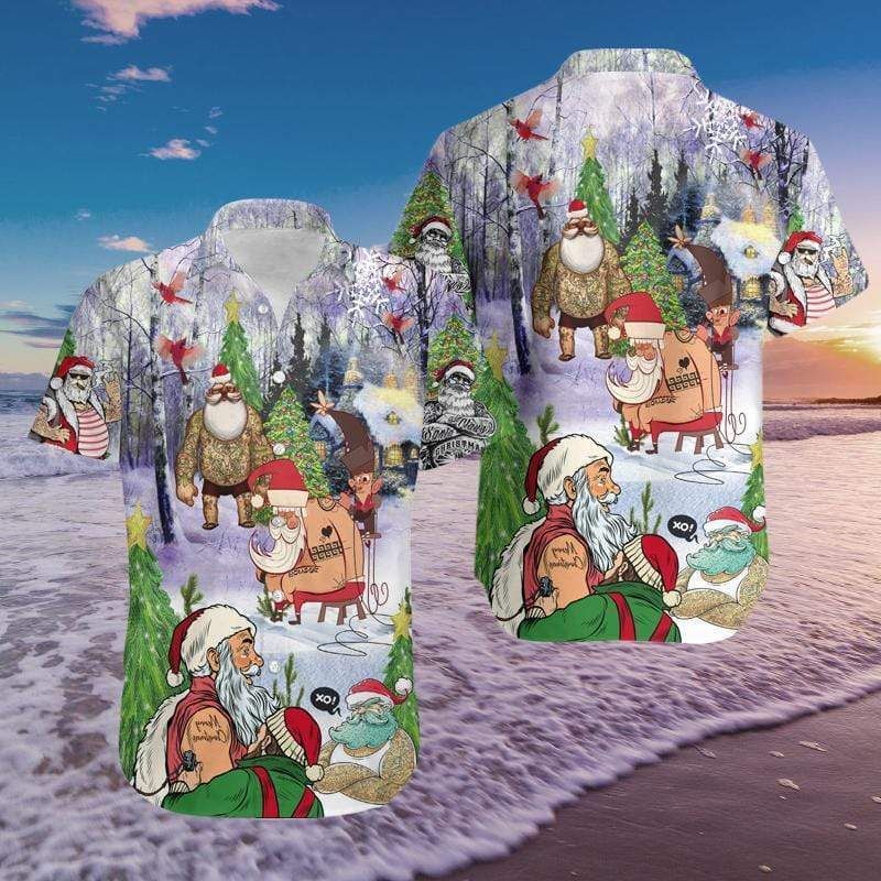 High Quality Hawaii Aloha Shirts Christmas Cool Tattoo Santa Claus Ha65401