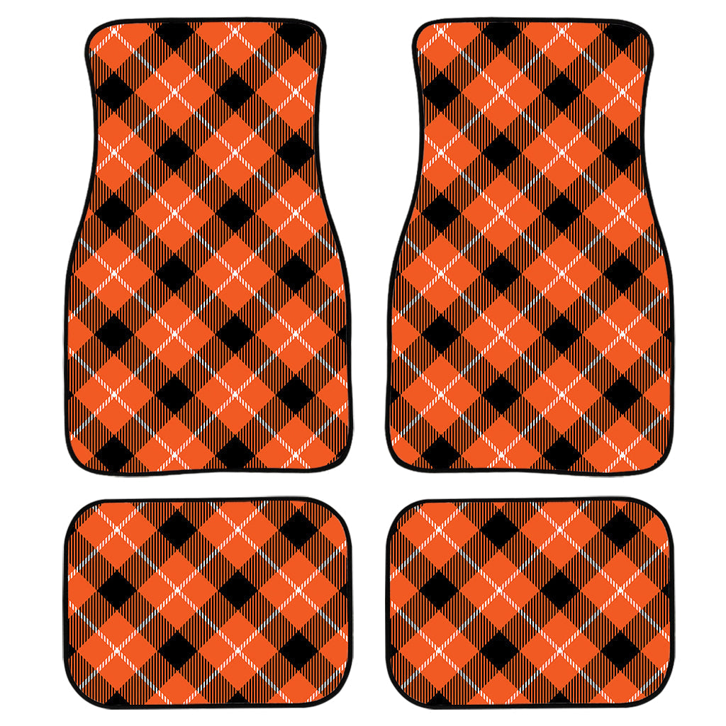 Orange Black And White Plaid Print Front And Back Car Floor Mats, Front Car Mat