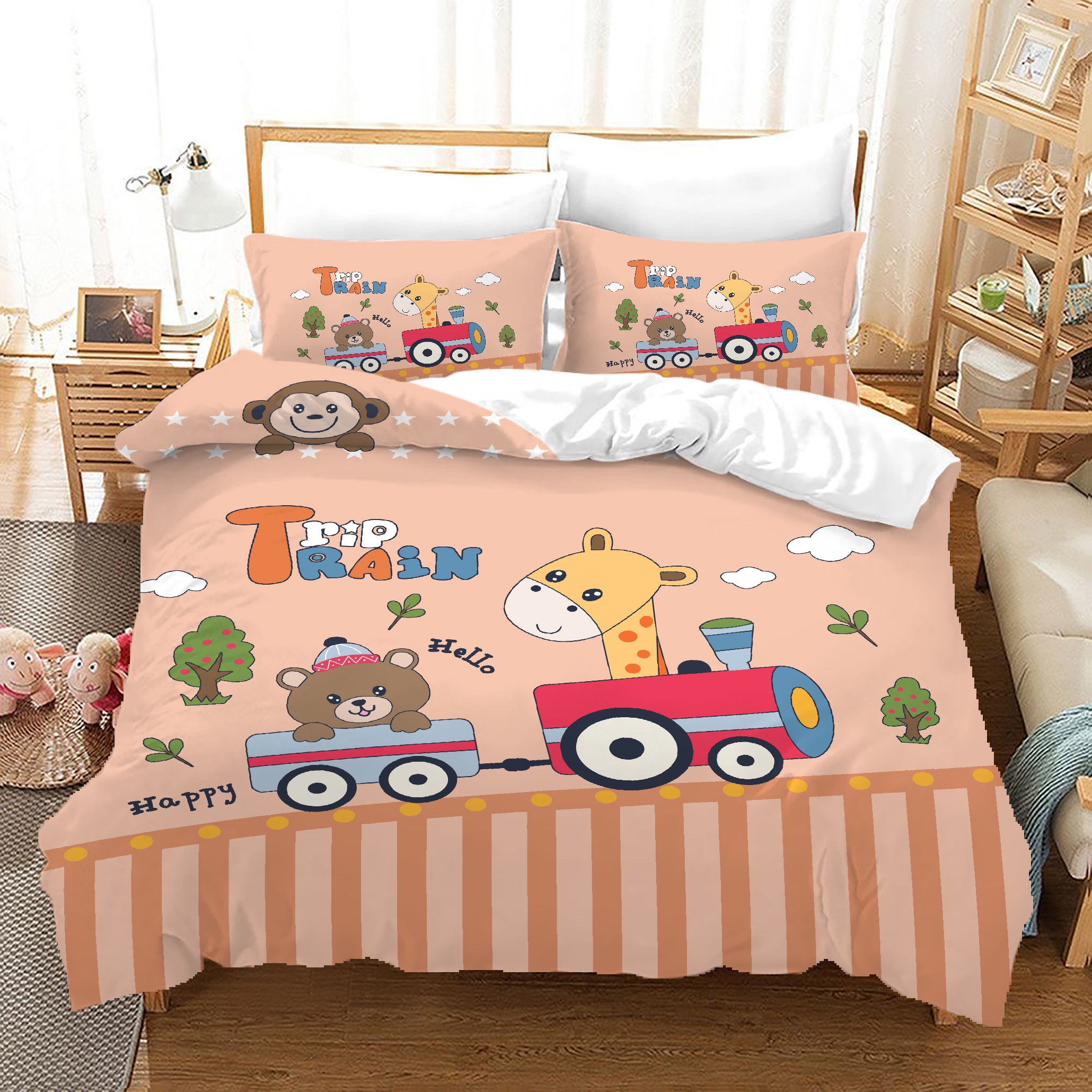 3D Cartoon Train Animal Quilt Cover Set Bedding Set Duvet Cover Pillowcases A667 Lqh