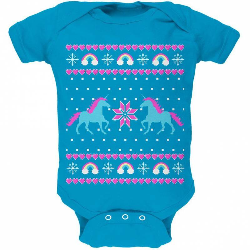 Unicorn Rainbow Ugly Christmas Sweater Soft Baby One Piece