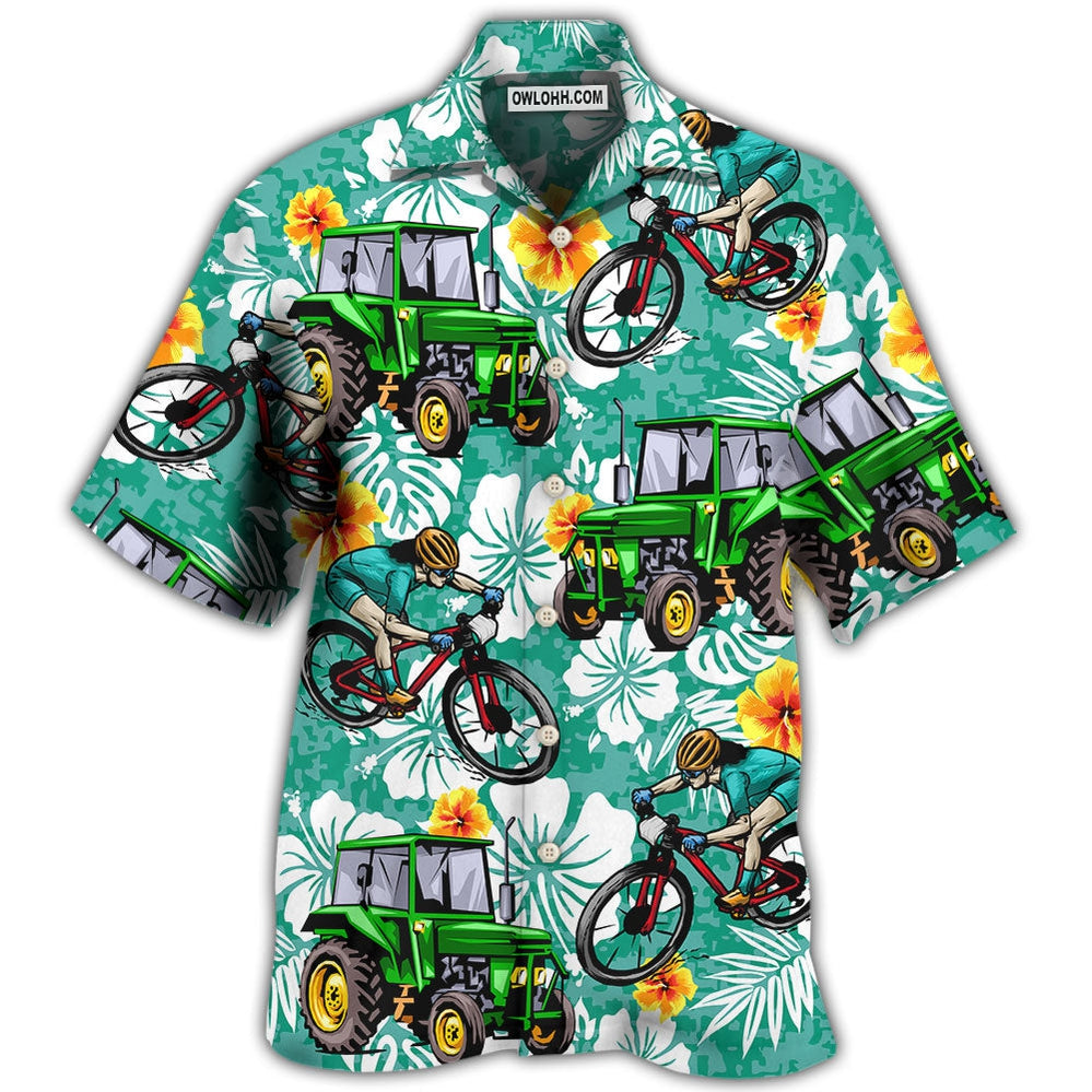 Tractor I Like Tractors And Mountain Biking – Hawaiian Shirt – Owl Ohh