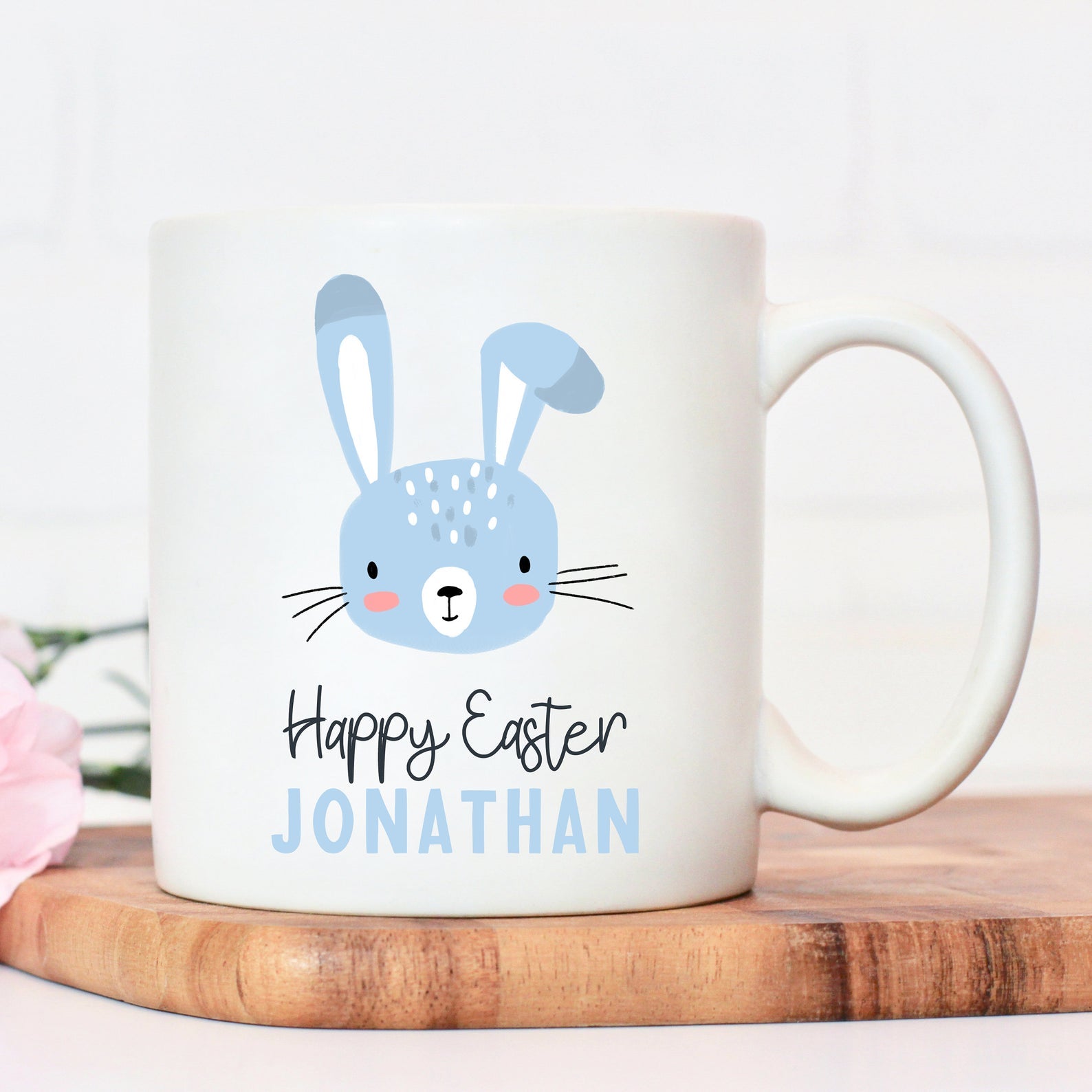 Blue Easter Bunny Personalized Mug, Custom Coffee Mug Gift