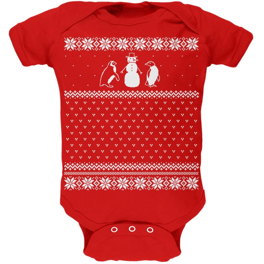 Penguins Ugly Christmas Sweater Red Baby One Piece