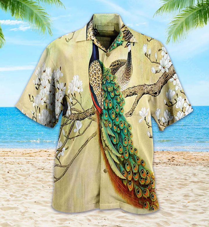 Peacock Flower Vintage Yellow Hawaii Shirt Ha76424