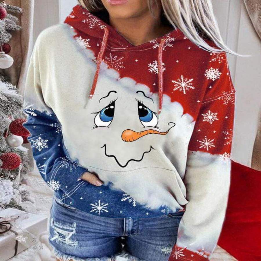 Cute Snowman Face Christmas Hoodie 3D All Over Print