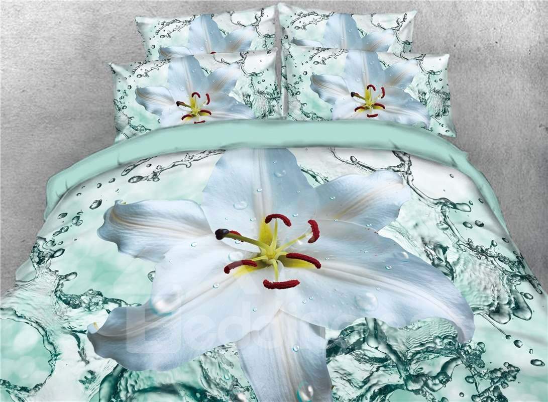 White Flower And Water 3D Bedding Sets