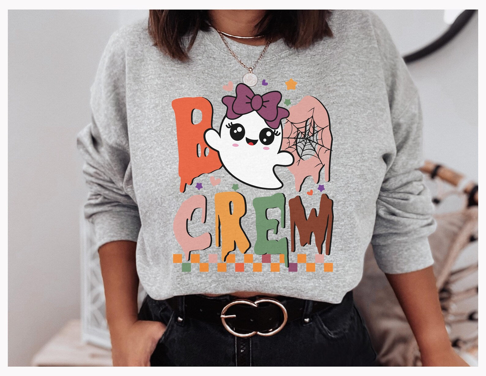 Retro Halloween Party 2D Crewneck Sweatshirt All Over Print Sweatshirt For Women Sweatshirt For Men