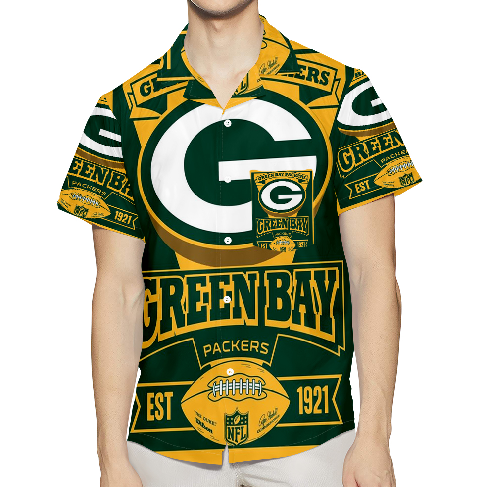 Green Bay Packers Poster Est 1921 3D All Over Print Summer Beach Hawaiian Shirt With Pocket