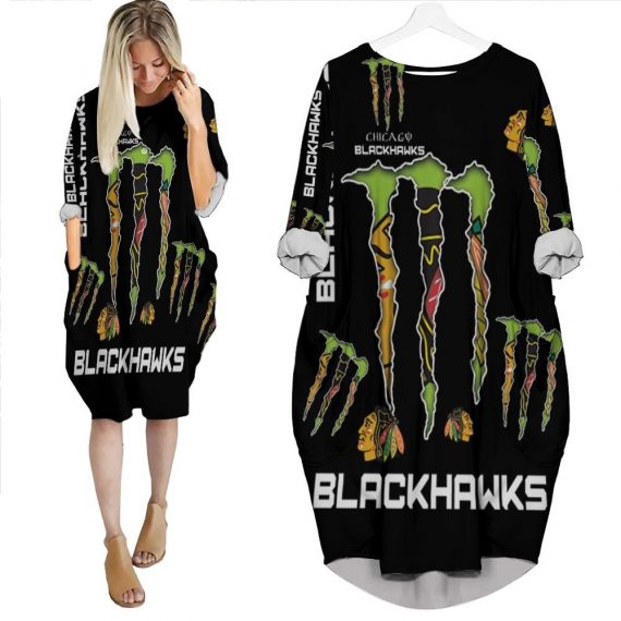 Monster Energy Lovers Chicago Blackhawks 3D Batwing Pocket Dress Womens Oversized Loose Dress