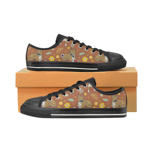 American Staffordshire Terrier Flower Black Low Top Canvas Shoes for Kid (Model 018)