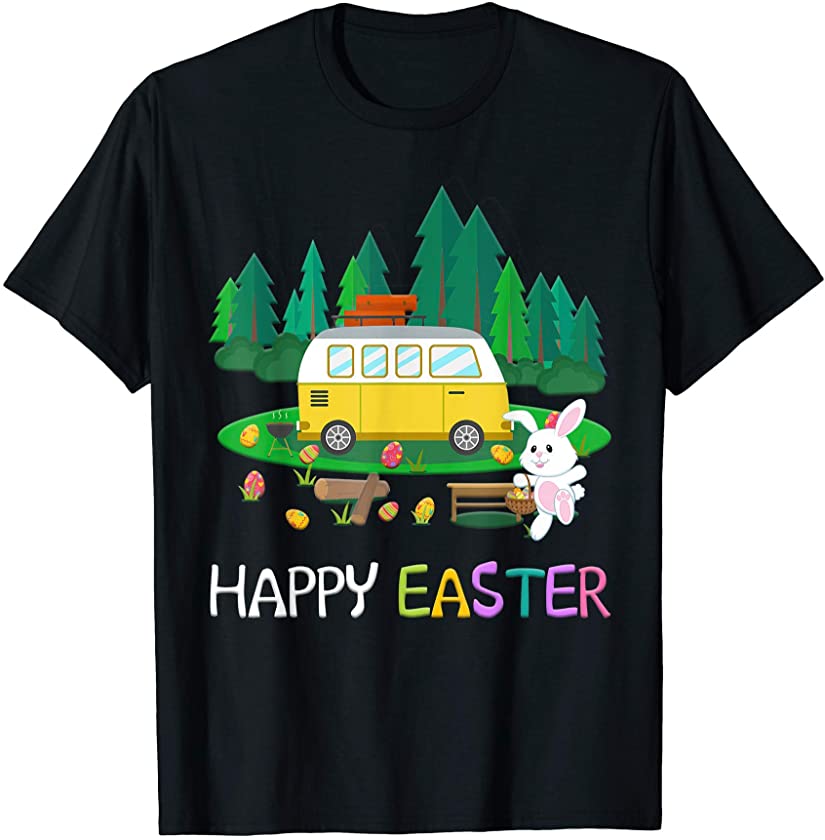 Cute Bunny Eggs Easter Camping Happy Easter Day 2021 Kid Tee T-Shirt