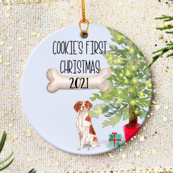 Personalized Brittany Spaniel Puppy’S First Christmas Ornament, Brittany Spaniel Ornament