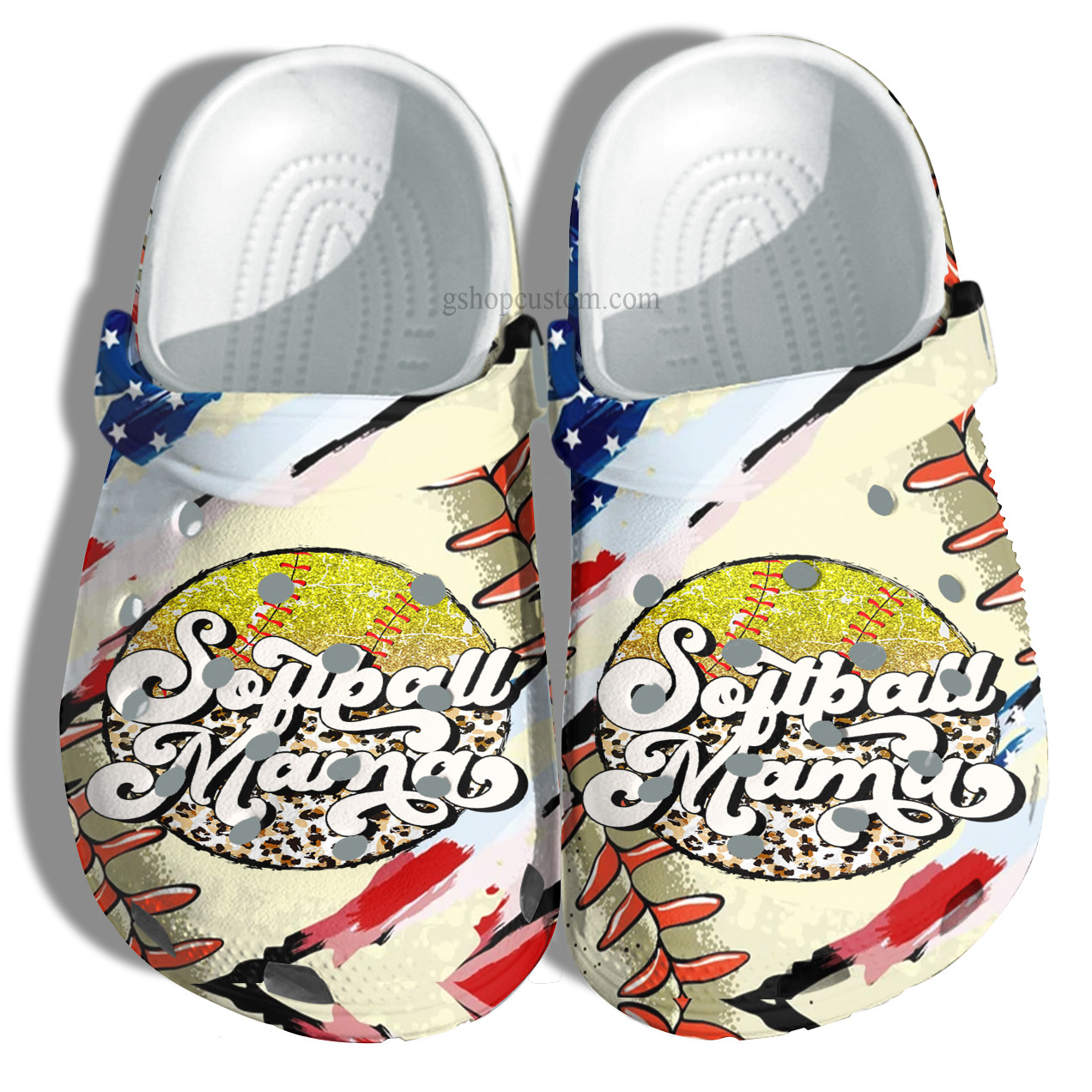 Softball Mama Twinkle Croc Shoes Leopard America Flag Style – Softball 4Th Of July Crocs Shoes Gift Birthday Mom- Cr-Ne0506