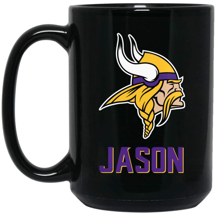 Minnesota Vikings Logo Purple-Yellow Jason BM15OZ 15 oz. Black Mug