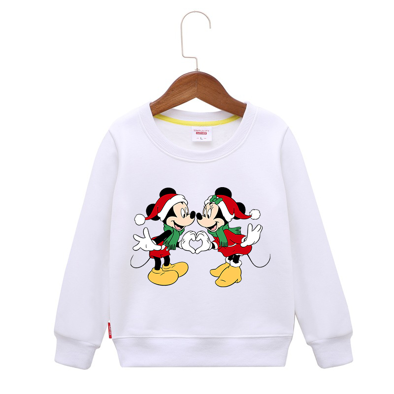 Christmas Light Mickey and Minnie Cute Graphic Printed Sweatshirts for Girls Boys Disney Kawaii Kids Children Pullovers alx