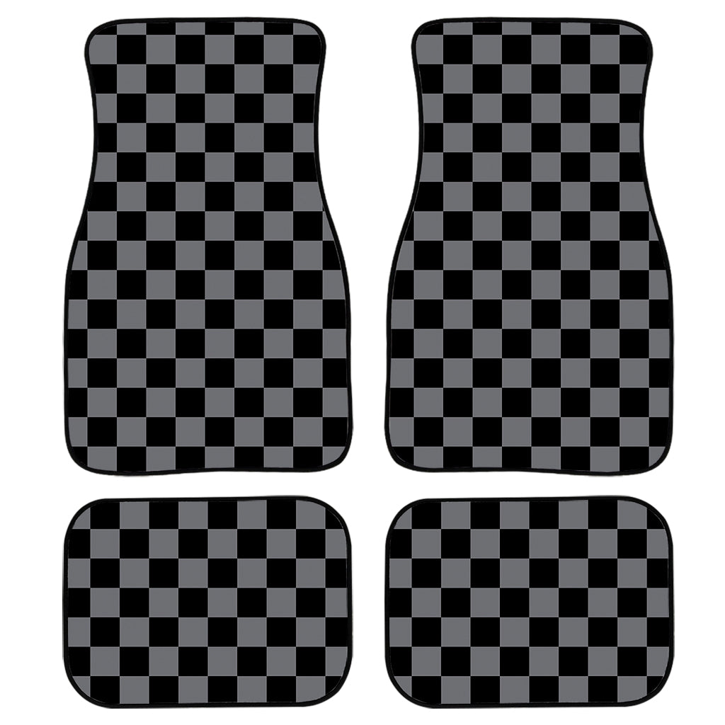 Grey And Black Checkered Pattern Print Front And Back Car Floor Mats, Front Car Mat