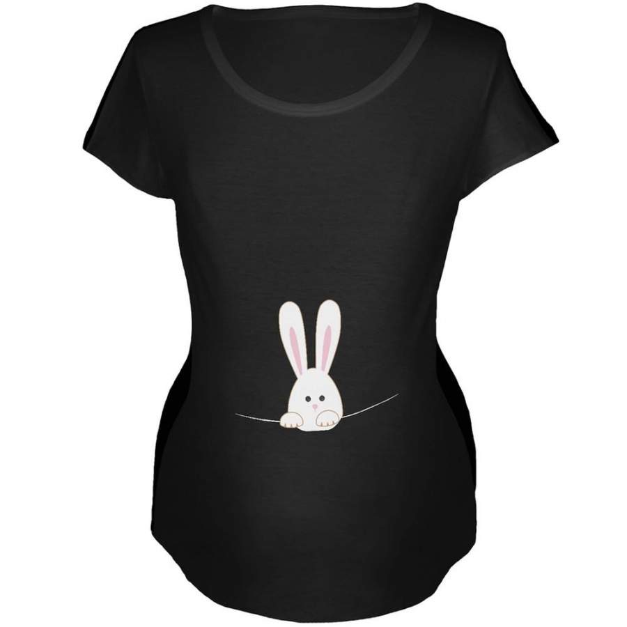 Easter – Peeking Bunny Rabbit Black Maternity Soft T-Shirt