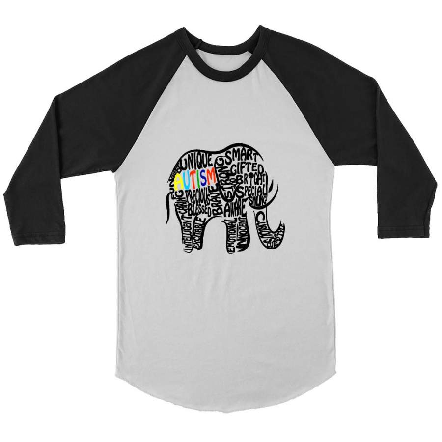 Autism Awareness Elephant (w) – Canvas 3/4 Raglan Shirt