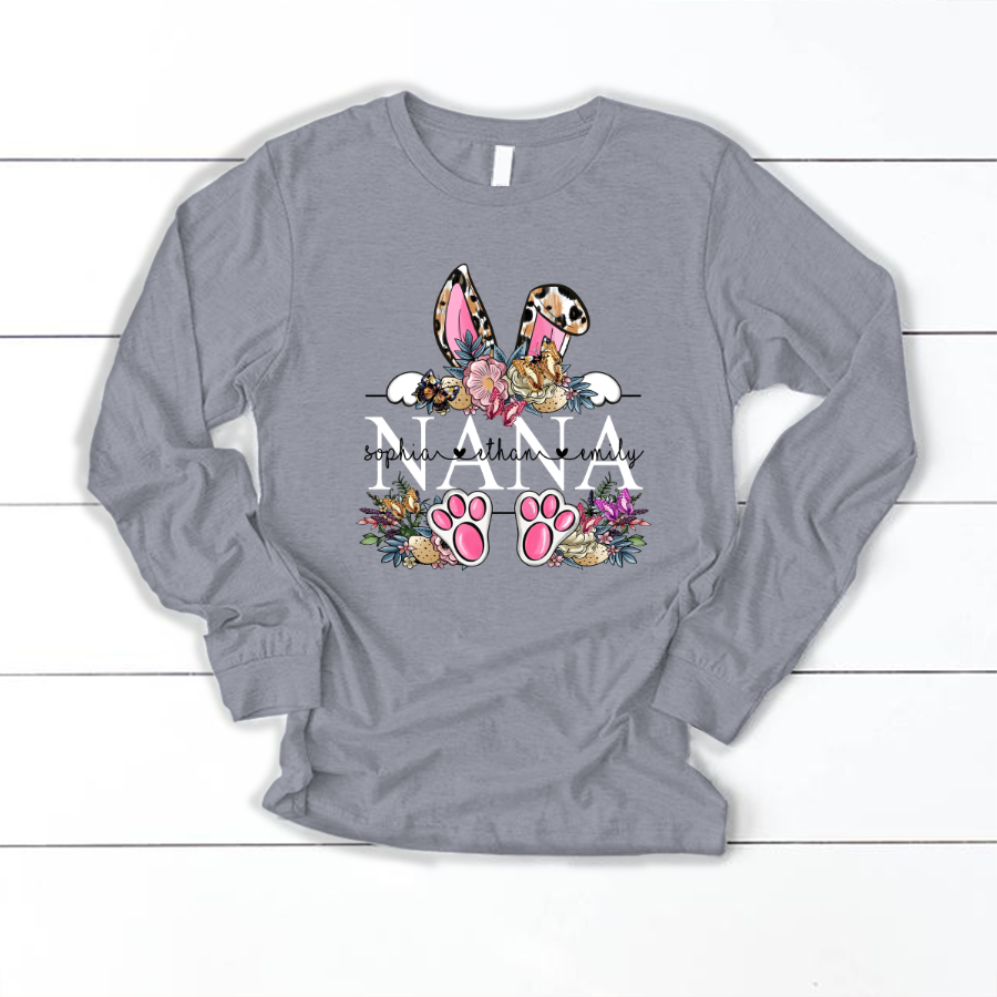 Leopard Bunny Nana And Kids, Custom Grandma Shirt, Mother Day Gift Cth01 Longsleeve