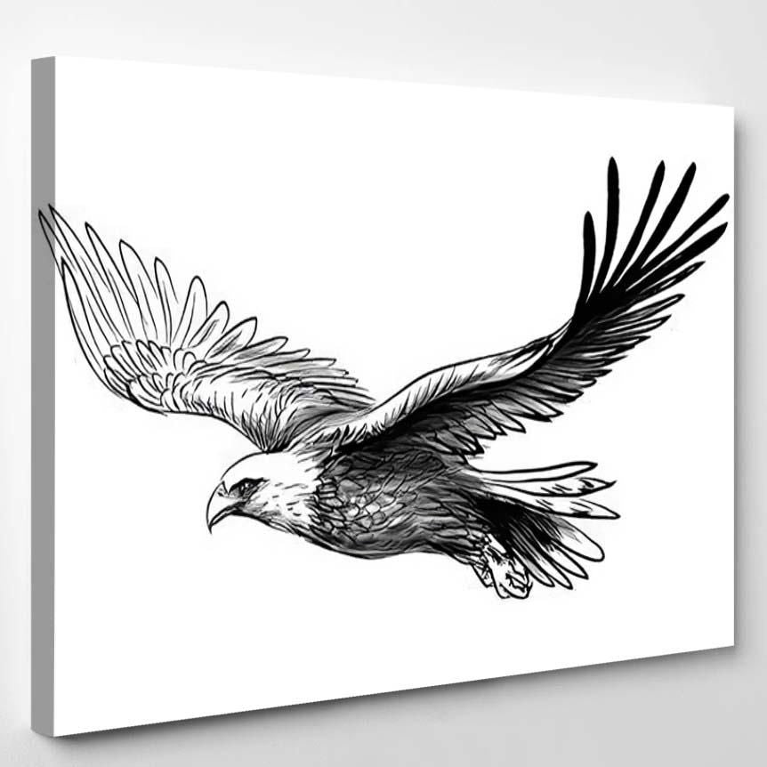 Soaring Bald Eagle Graphic Black White – Eagle Animals Canvas Art Wall Decor Christmas Gift Ideas