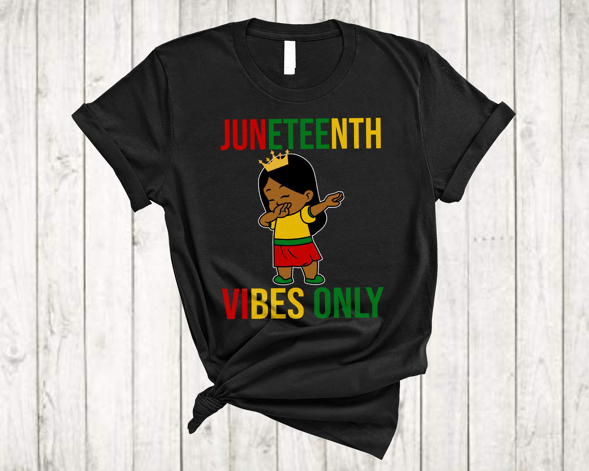 Juneteenth Black Shirt Juneteenth Vibes Only Cool Dabbing African Girls Kids Melanin Proud T-Shirt