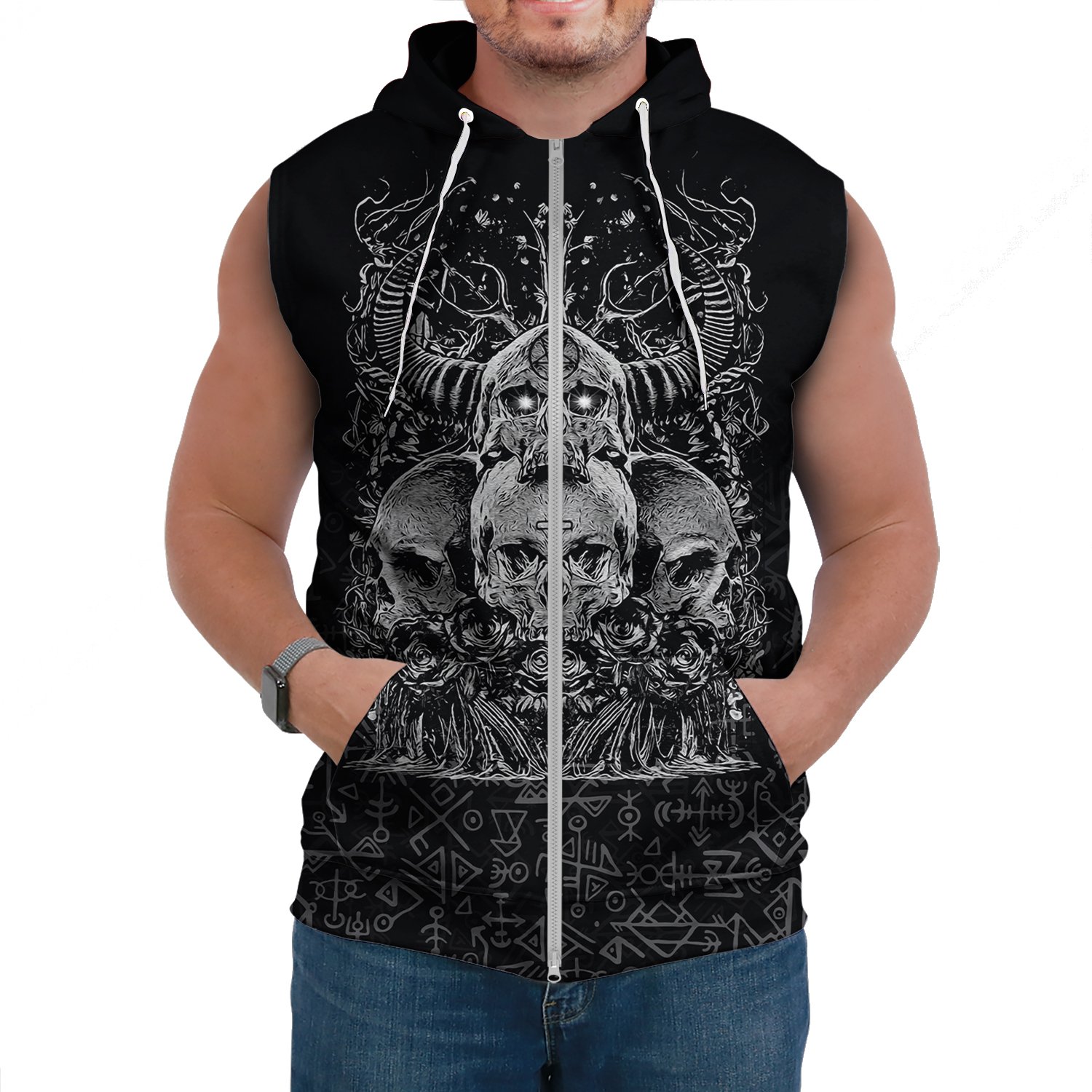 (Custom) Viking Skull Hornor Sleeveless Hoodie A27