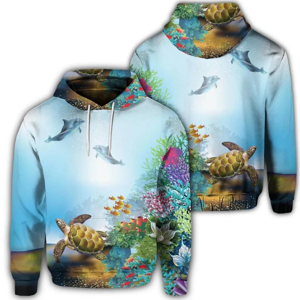 Alohawaii Hoodie – Hawaiian Turtle Dolphin In The Ocean Polynesian Hoodie – Ah – Jr