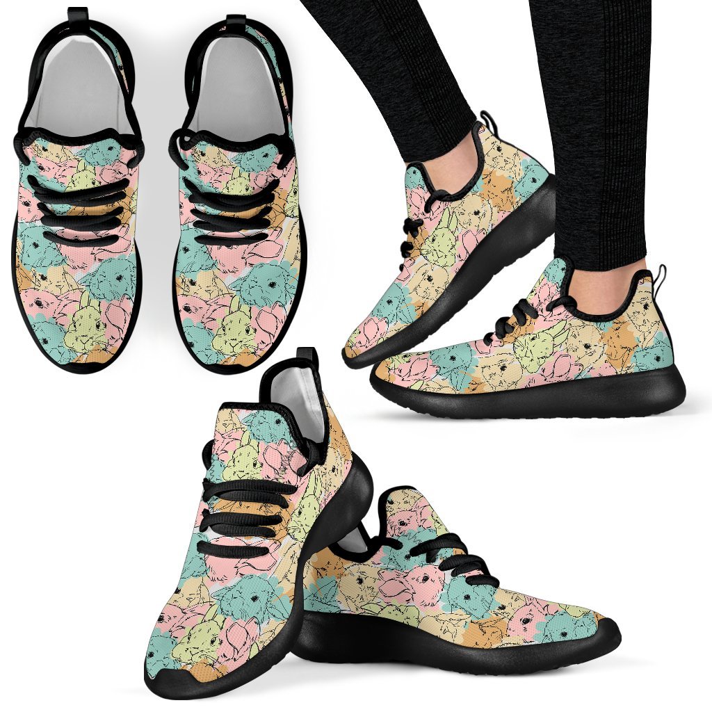 Rabbit Bunny Pattern Print Black Men Women Knit Sneaker