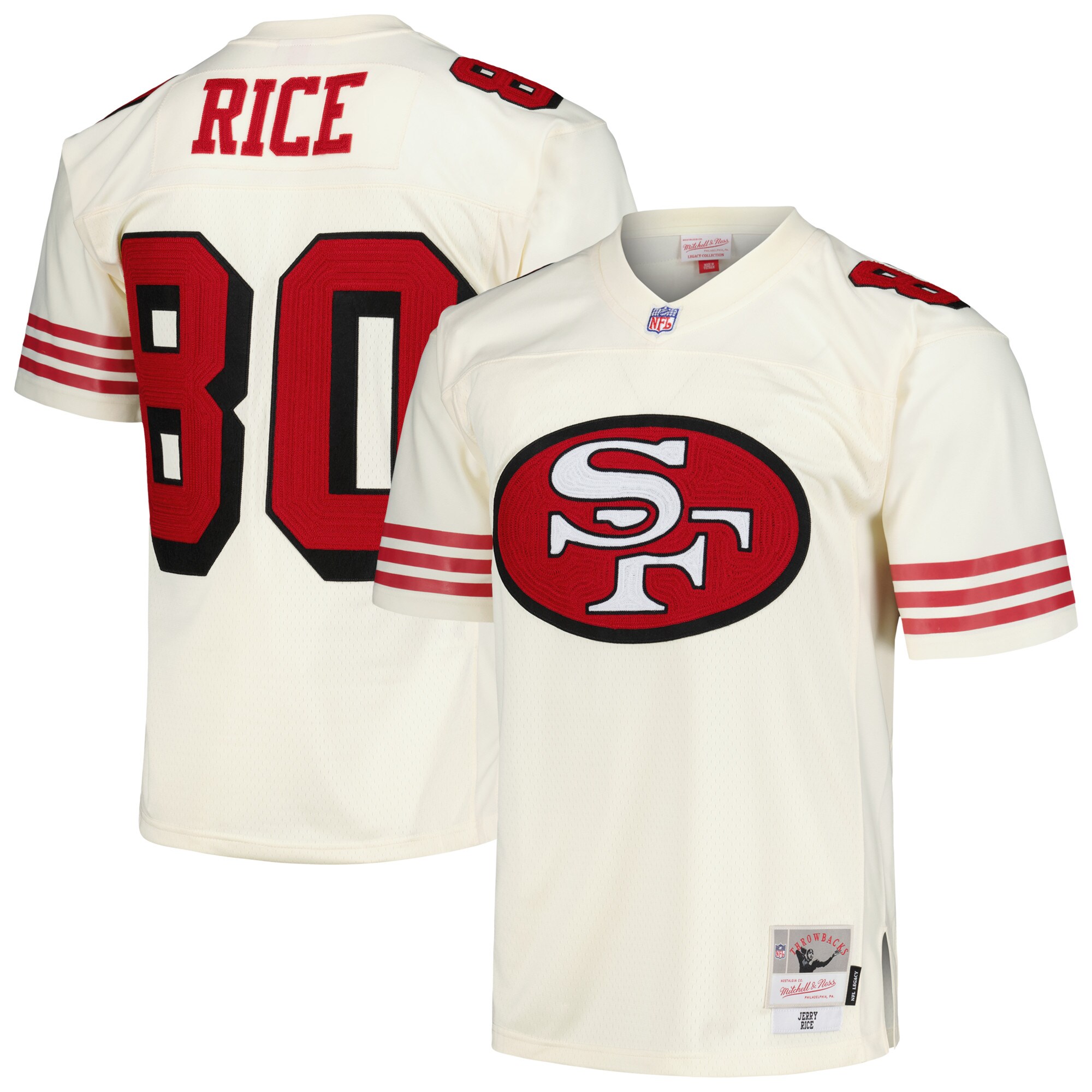 Jerry Rice San Francisco 49ers Mitchell & Ness Chainstitch Legacy Jersey – Cream