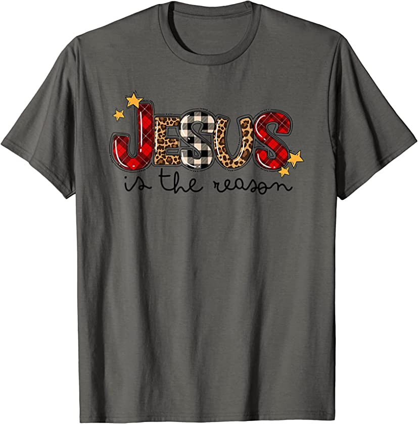 Jesus Is The Reason Buffalo Plaid Leopard Christmas Nativity T-Shirt