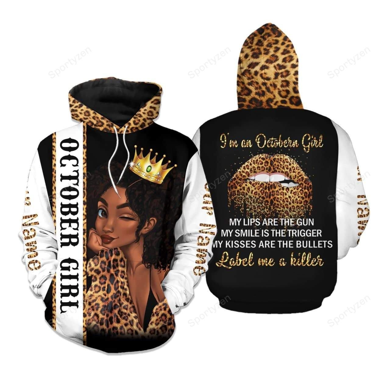 Personalized Leopard Black Queen Birthday Hoodie 3D Custom Name #Dh