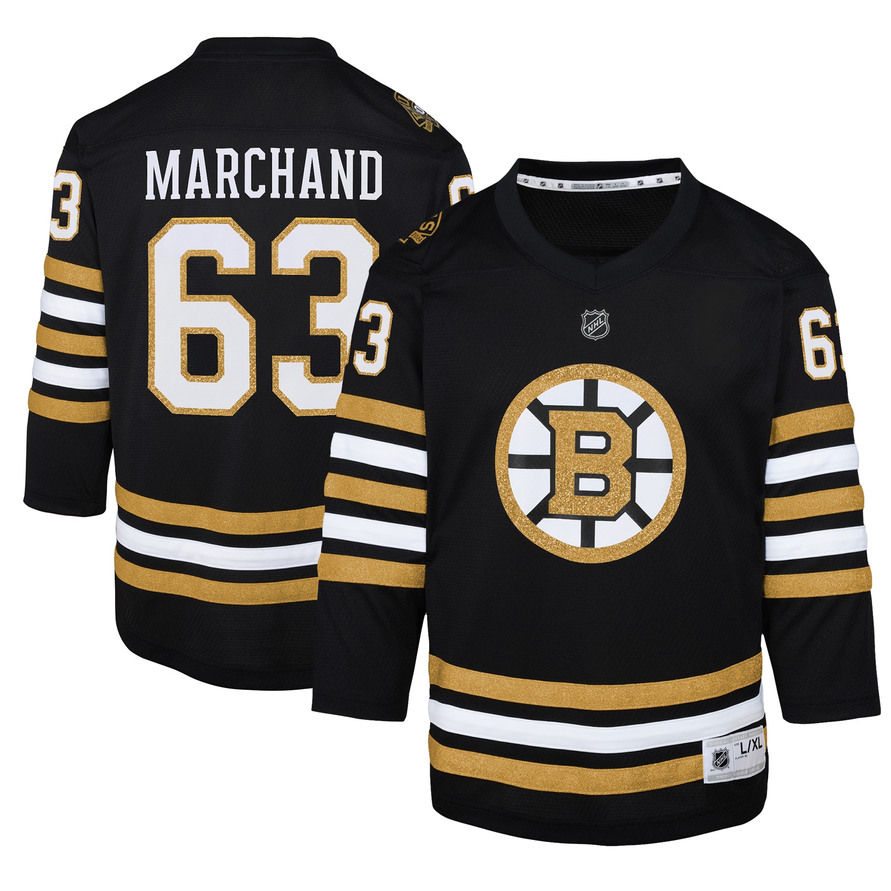 Brad Marchand Boston Bruins Youth 100th Anniversary Replica Player Jersey – Black