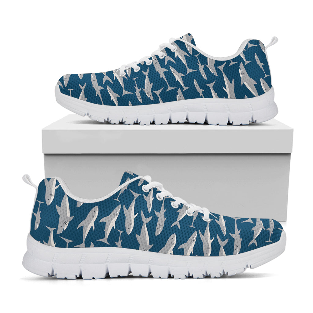 White Shark Pattern Print White Sneakers