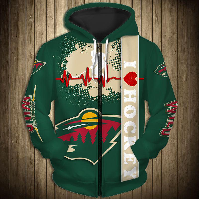 Minnesota Wild Zip Up Hoodie Heart Beats