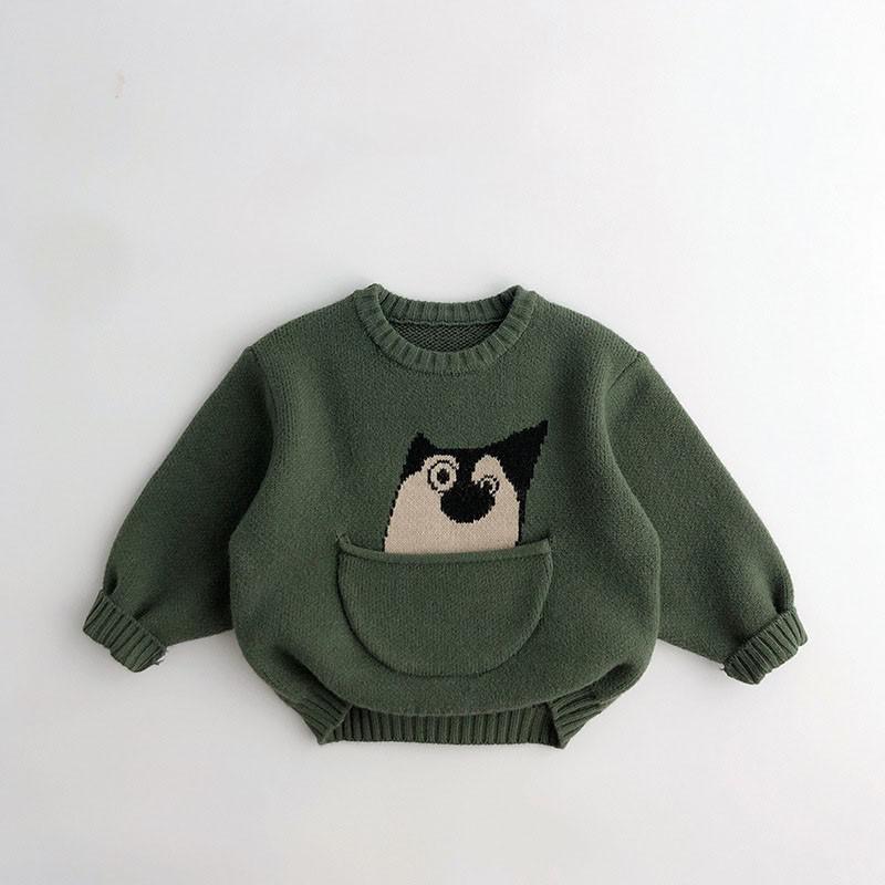 2022 Autumn Winter New Cartoon Pullover Sweater Boys Pocket Panda Knitted Shirt Girls Loose Cute Tops Children All-match Clothes alx