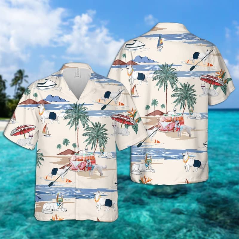 White Shepherd Summer Beach Hawaii Dog Short Sleeve Hawaii Shirt Ha60744