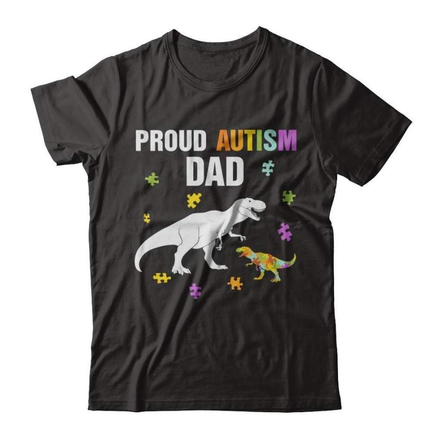 TeesNow Men’s Proud Autism Dad T-Rex Dinosaur Autism Awareness Shirt Short Sleeve Tee