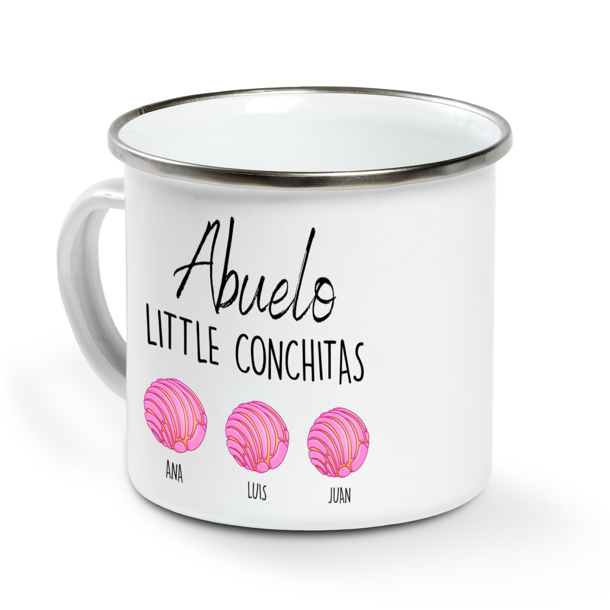 Abuelo Little Conchitas Personalized Enamel Mug, Gift For Mexican Dad, Mexican Father’S Day Gifts, Padre Gifts