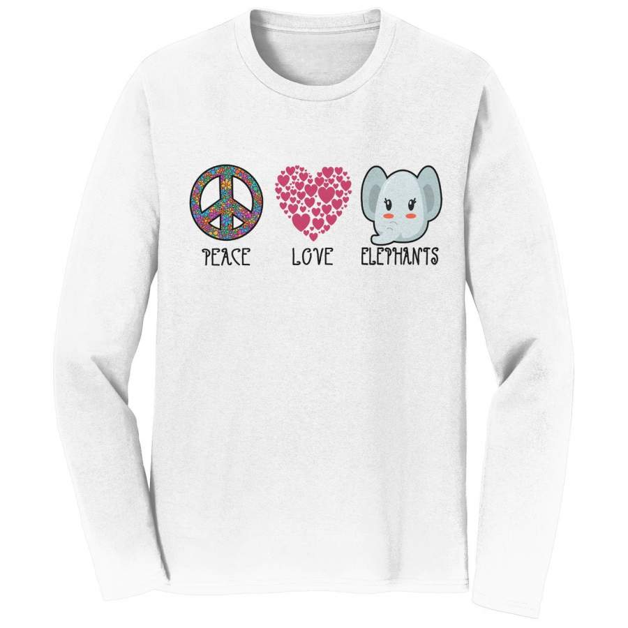 Peace Love Elephants – Adult Unisex Long Sleeve T-Shirt