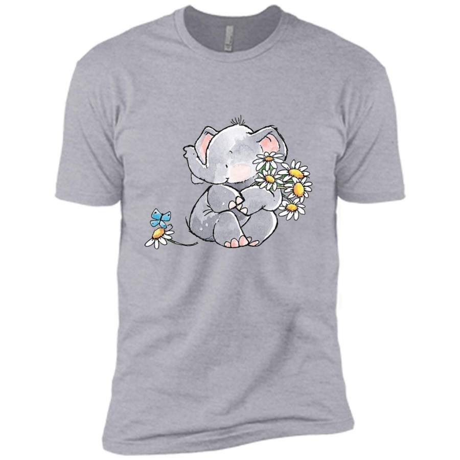 Watercolor Cute Baby Elephant With Butterfly and Flowers – Canvas Unisex USA Shirt