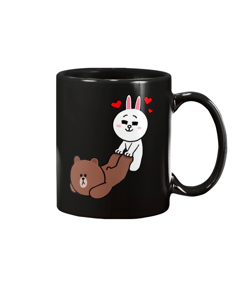 Cute brown bear cony bunny rabbit I want you to be my lover Black Mugs