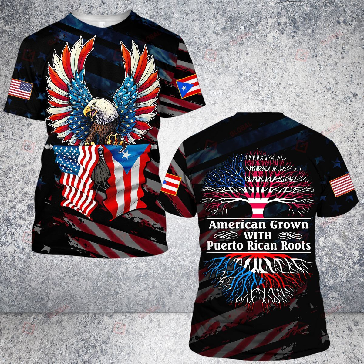 American Grown With Puerto Rican Roots Puerto Rico United States Eagle All Over Printed Shirts