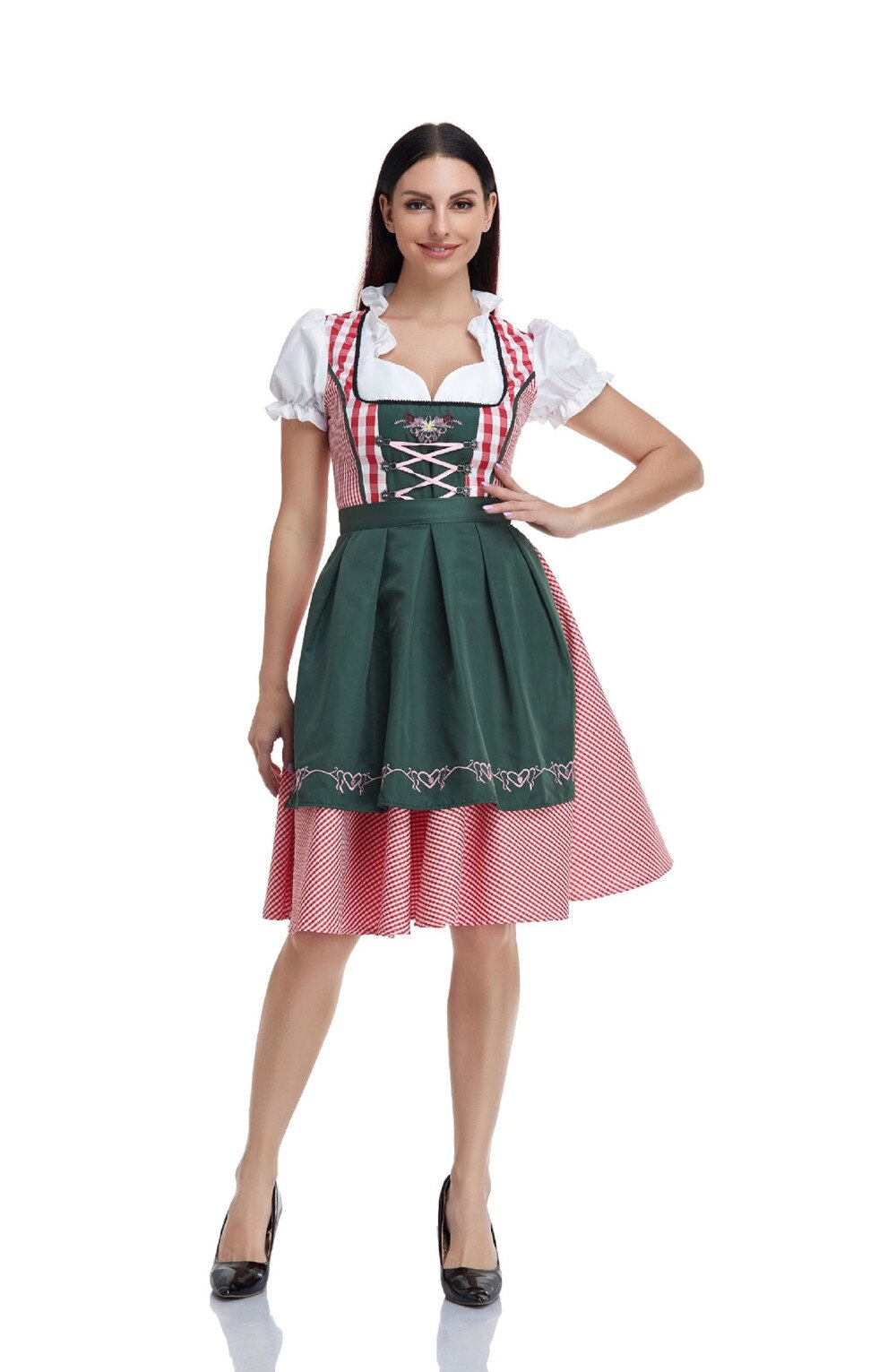 Women’s Vintage German Dirndl Dress Traditional Oktoberfest Costumes for Bavarian Halloween Carnival alx