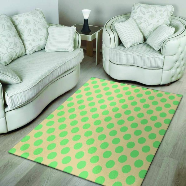 Cream And Teal Polka Dot Area Rug