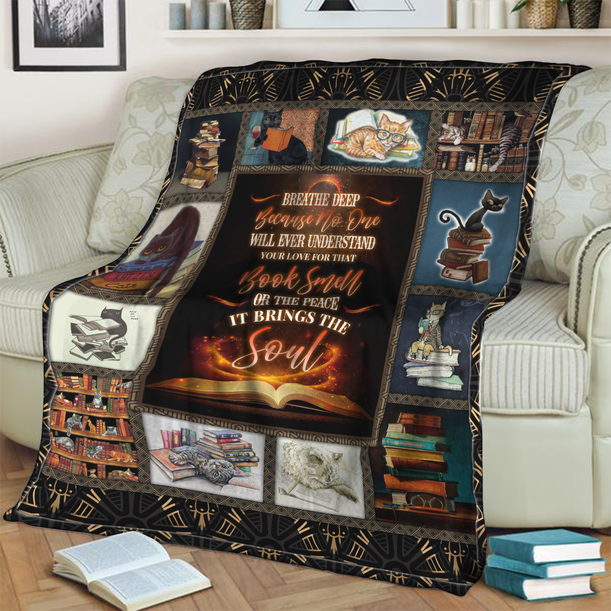 Book Reader Cat Lover Throw Blanket