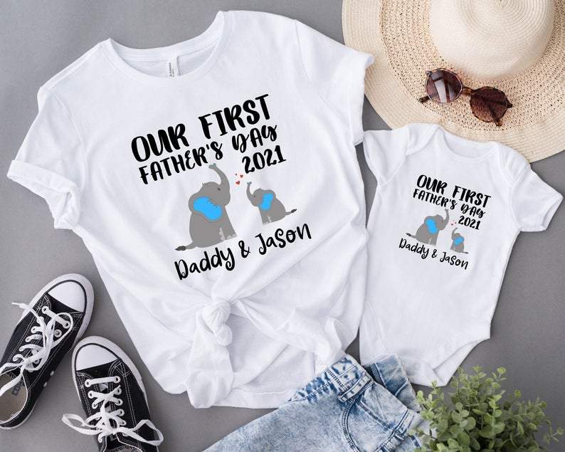 Our First Fathers Day Custom Shirt, Father And Baby Matching Shirt, Elephant Matching, New Dad Shirt, Father And Daughter, Father And Son All Color Size S-5Xl