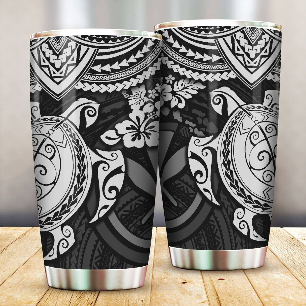 White Polynesian Hawaii With Turtle Pattern All Over Print Tumbler