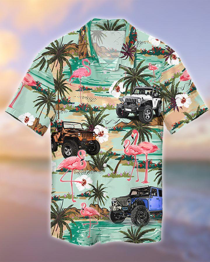 Aloha Jeep And Flamingo Tropical Unisex Hawaii Summer Beach Shirts Ha99083