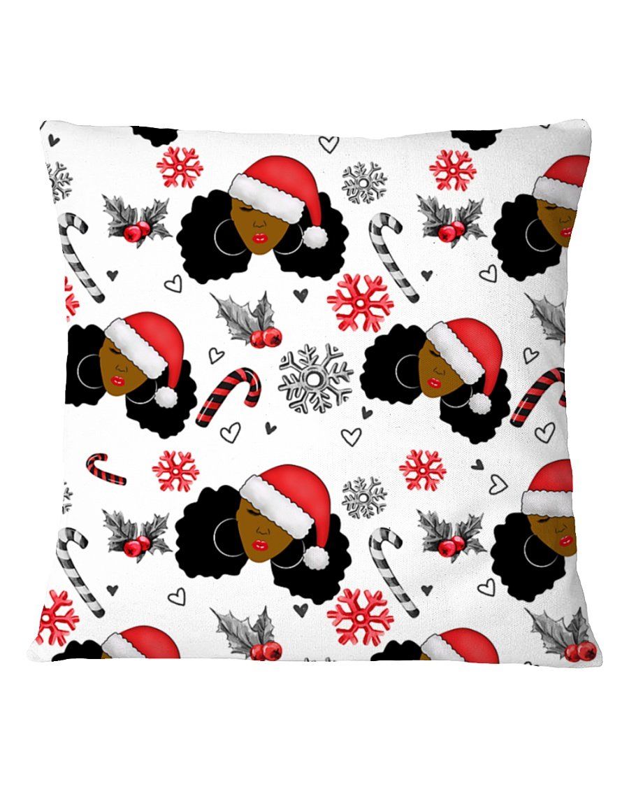 Black Women Christmas Pattern Snowflake Candy Cane Pillow Cover