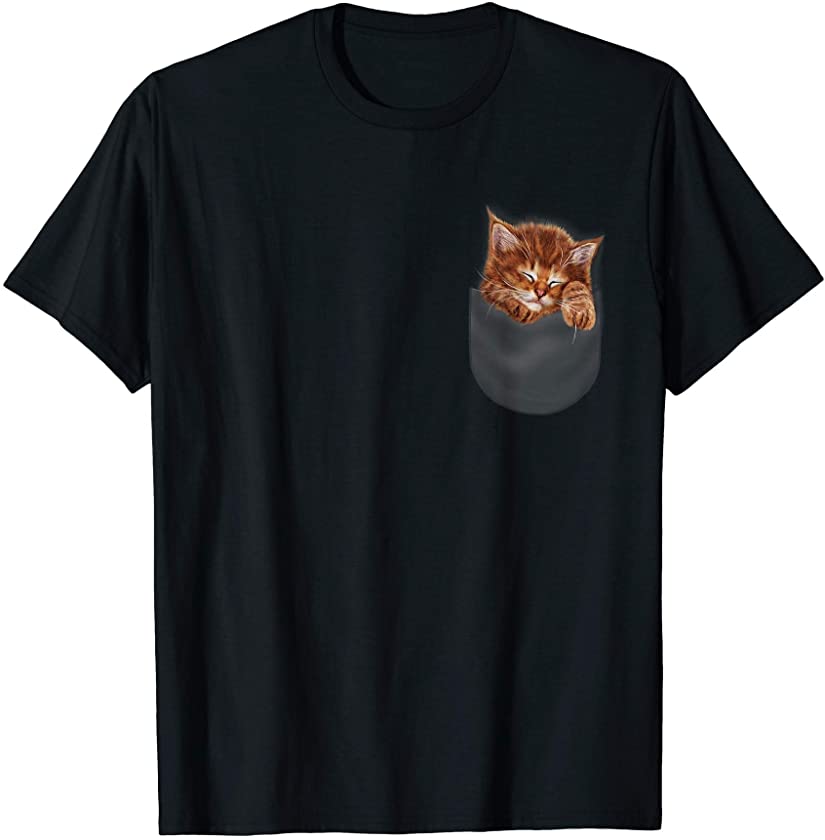 Sleeping Orange Kitten Cat in Pocket T-Shirt